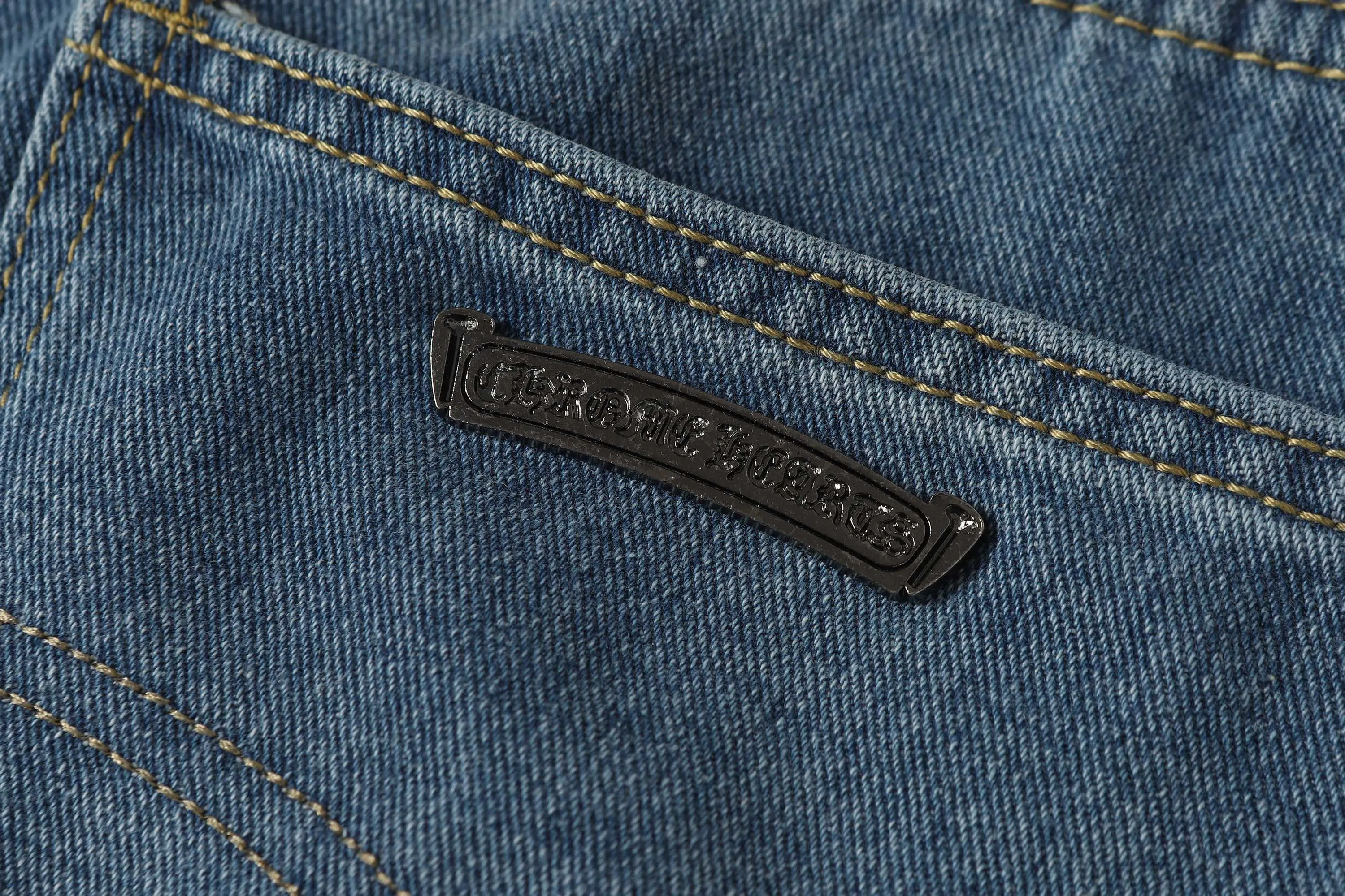 P270 Chrome Hearts/Chrome Hearts 25ss classic colored leather cross washed color cloth denim trousers for men and women Color: Picture color Code number: 28-36